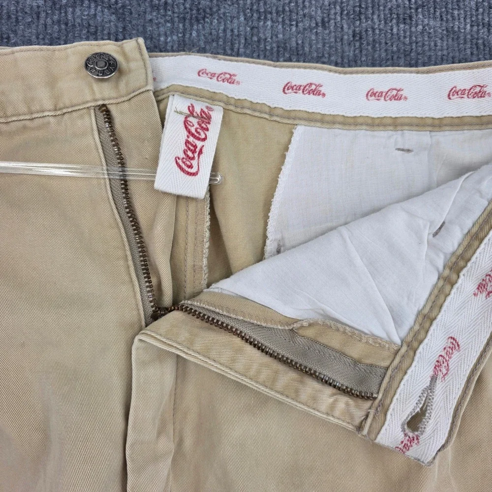Vintage Coca-Cola Khaki Pleated Chinos Mens 36x29 Relaxed Straight Tan Pants USA